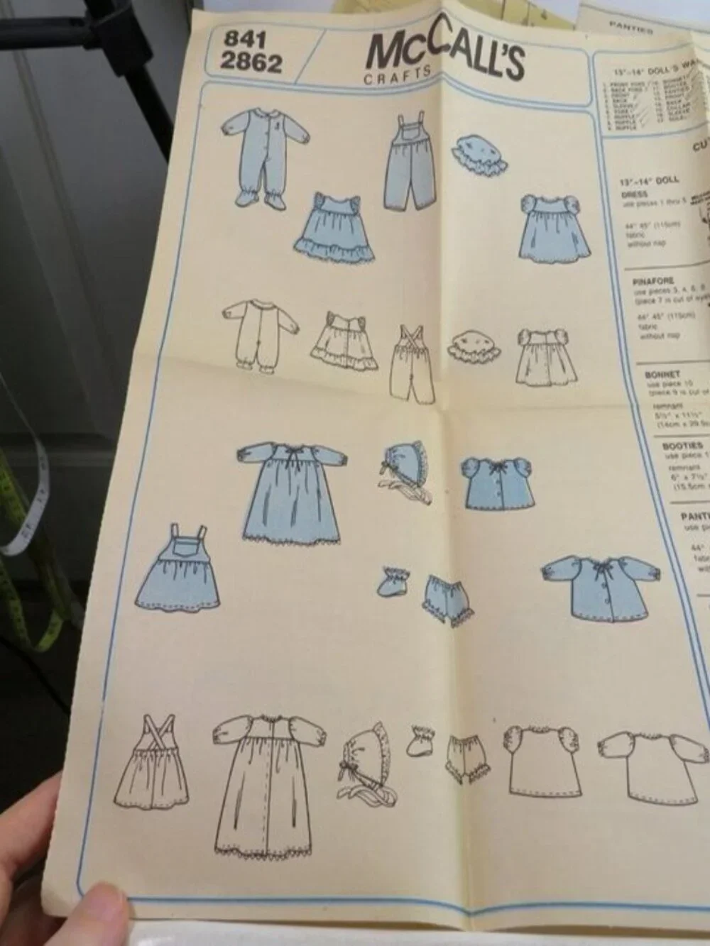 McCalls 2862 -841 DOLL CLOTHES Sewing Pattern (complete)